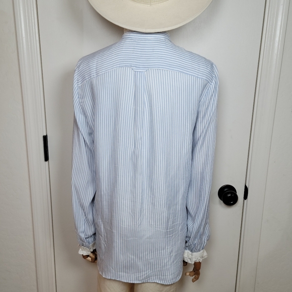 J. Crew Blue & White Striped Cupro Blend Button-Up Shirt Ruffle Trim Size Small - Picture 9 of 13